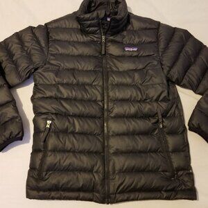 Boys Patagonia Full Zip Jacket M Medium 10 Black Outdoor Hiking Down Puffer